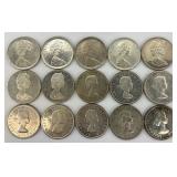 15 Canadian Queen Elizabeth Silver Dollars.