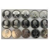 15 Canadian Queen Elizabeth Silver Dollars.