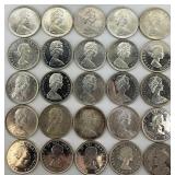 25 Canadian Silver Dollars.