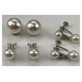 3 Pairs of 14KT Pearl & Diamond Accent Earrings.