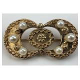 14KT Gold Vintage Multi Pearl Pin Pendant.