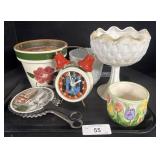 Assortment Of Planters, Alarm Clock.