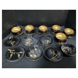 Lacquer Teacups, Saucers, Plates, Serves 6.