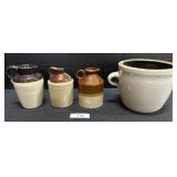 Stoneware Jug, Pitchers, & Handled Crock.