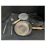 Cast Iron Pans, Griddle, Utensils.
