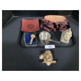 Carved Stand, Stoneware Figures, Turnwald Stopper.