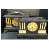 Pair Of Adamantine Style Mantle Clocks.