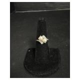 18KT White Gold Pearl & Diamond Accent Ring.