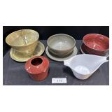 Stoneware Bowls W/ Under Trays & Vase.