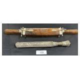Carved Wooden Carving Set & Ornate Tibetan Knife.