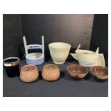 Stoneware Pottery Cups, Bowls, Teapot.
