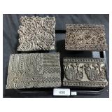 4 Hand Carved Wooden Printing Blocks.