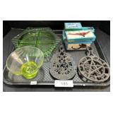 Cast Iron Trivets, Green Depression, Die-Cast.