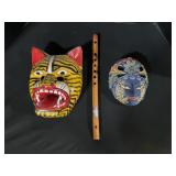 Carved Wooden Masks & Flute.