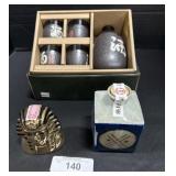 2 Vintage Decanters & Japan 5pc Sake Set.