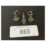 14K Gold Peridot Earrings & Pendent.