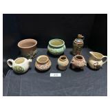 Pottery Flower Planters, Tea Pot, Creamer, Bottle.