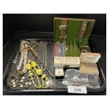 Sterling Silver Bracelet, Tie Clip, Carved Bone