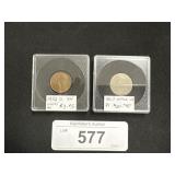 1867 Shield Nickel & 1952 Wheat Penny.