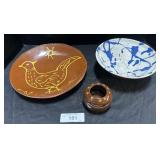 Redware Plate, Bowl, Small Pot, Breininger.