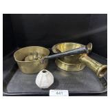 2 Brass Preserving Pans, Ceramic Vase.