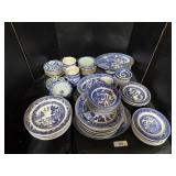 Assortment Of Blue Decorated Dinnerware.