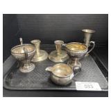 Sterling Silver Candlestick Holders & Sugar