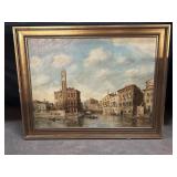 Framed Signed Italian Building Oil On Board.