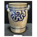 Stoneware Crock W/ Cobalt Blue Decorative Glaze.