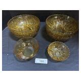 6 Yellow Pressed Glass Bowls.