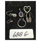 Sterling Silver Earrings, Brooch & Pendant.