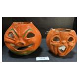 2 Vintage Halloween Paper Mache Jack O Lanterns.