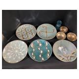 Brass & Handpainted Stoneware Dishes.