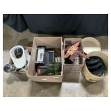 4 Boxes Of Hats, Air Purifier, Bed Pans, Lantern.