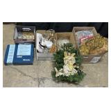 CDs, Christmas Garland, Glassware.