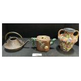 Fenton Art Glass Vase, Cast Iron & Clay Tea Pot.