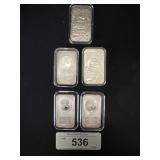 5 .999 Fine Silver Bars.
