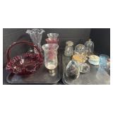 Red Art Glass Dish, Glass Vase.