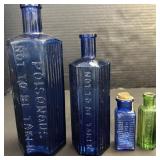 Vintage Blue & Green Glass Poison Bottles.