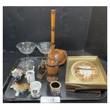 2 Glasses, Animal Figures, Framed Wall Hangings.