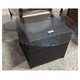 Glass Top Woven Rattan Table.