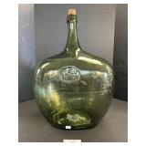 Broken Pontil Green Blown Glass Demijohn Bottle.