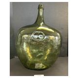 Broken Pontil Green Blown Glass Demijohn Bottle.