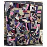 Hand Sewn Crazy Quilt Patch Work Quilt.