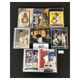 8 - Baseball Trading Cards W/ Baseball Bat Pieces.