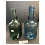 Ground Pontil Green & Blue Glass Bottles.