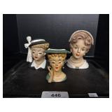 3 Lady Head Vases.