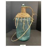 Blown Glass Aqua Taper Top Demijohn Bottle.