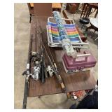 Fishing Rods, Tackle Box, Folding Chairs & Beach