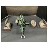 Cast Iron Irons & Apple Peeler.